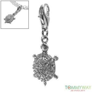 ADORABLE STERLING SILVER TURTLE CHARM PENDANT WITH CZS
